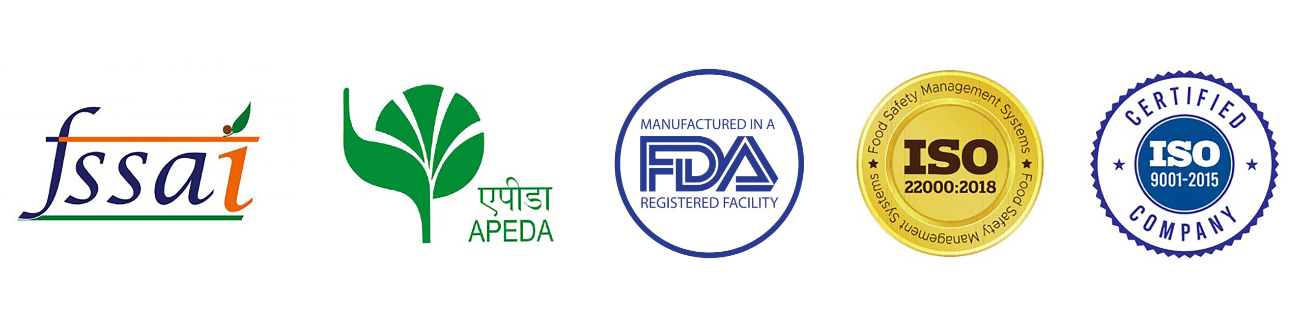 FSSAI, ISO, Halal, FDA Certified